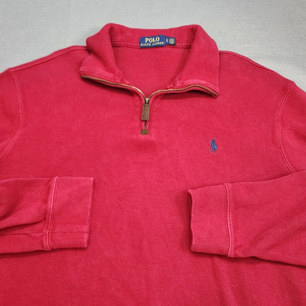 Polo Ralph Lauren Quarter‎ Zip Pullover Red Ribbed Cotton Mens Large